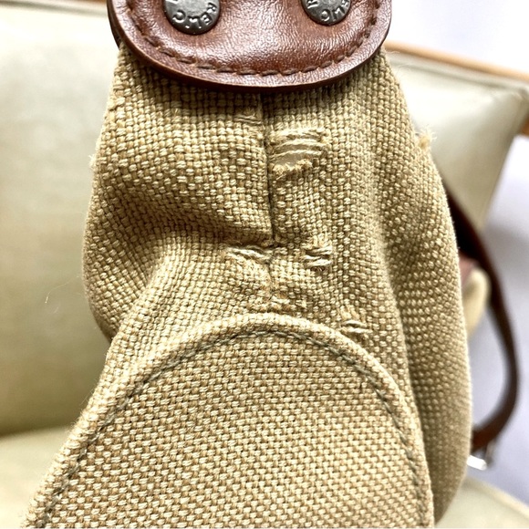 Relic By Fossil Tan Burlap Brown Leather Shoulder Bag Purse Canvas Handbag Tote - Picture 14 of 15